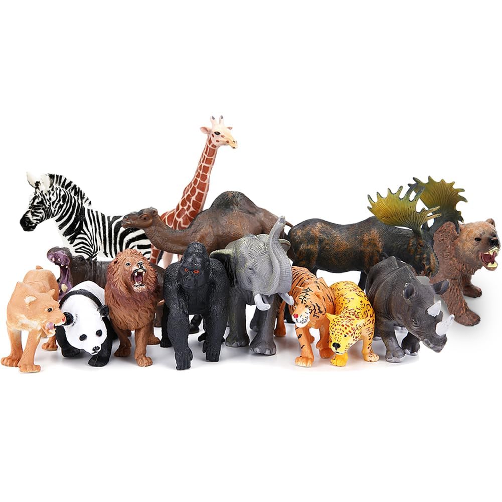 BOLZRA Safari Animal Figures – 14 Pc Jumbo Plastic Jungle & Zoo Figurines Playset, Realistic African Wildlife Toys for Kids & Toddlers