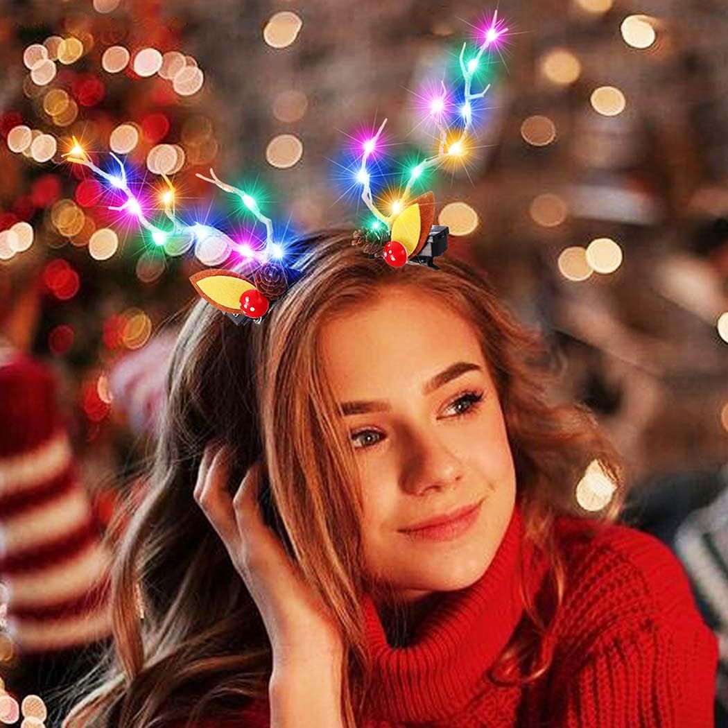 BARTOSI LED Light Christmas Hair Clips Reindeer Antlers Xmas Hairpins Hair Accessories for Women (Pack of 2)