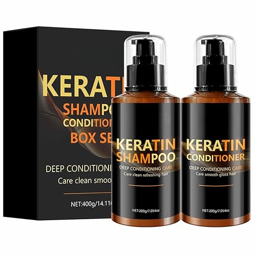 Keratin Shampoo and Conditioner Set,Deep Cleansing Repairs Keratin Hair Mask Deep Conditioner, Anti Frizz, Thinning Hair Formula,Collagen Enriched
