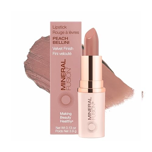 Mineral Fusion Long-Lasting Lipstick, Vivid & Smudge-Free Lip Color with Avocado Oil, Cocoa Seed Butter, Free of FD&C Dyes, Paraben and Gluten, Peach