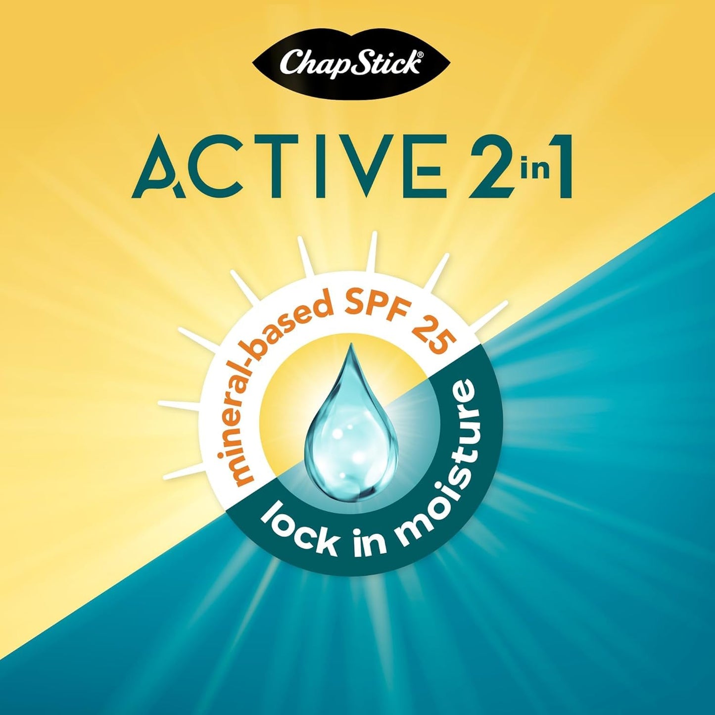 ChapStick Lip Sunscreen Active 2-in-1 Unscented Lip Balm with SPF 25, 0.15 Oz Ea