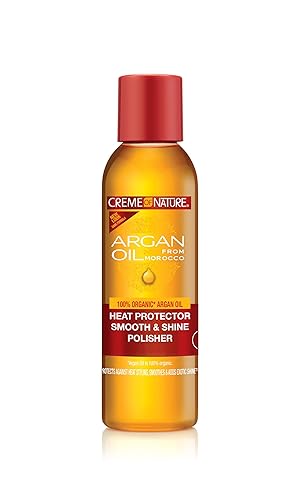 Creme of Nature Heat Protector Smooth & Shine Polisher, Smooths Hair, Protects Up to 450°F, Infused with Argan Oil, Stocking Stuffer for Women, 4 fl