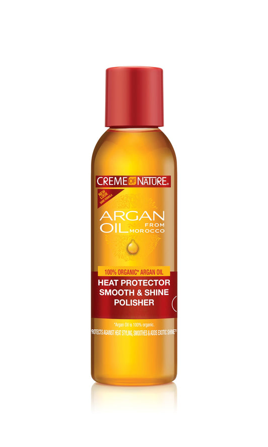 Creme of Nature Heat Protector Smooth & Shine Polisher, Smooths Hair, Protects Up to 450°F, Infused with Argan Oil, Stocking Stuffer for Women, 4 fl