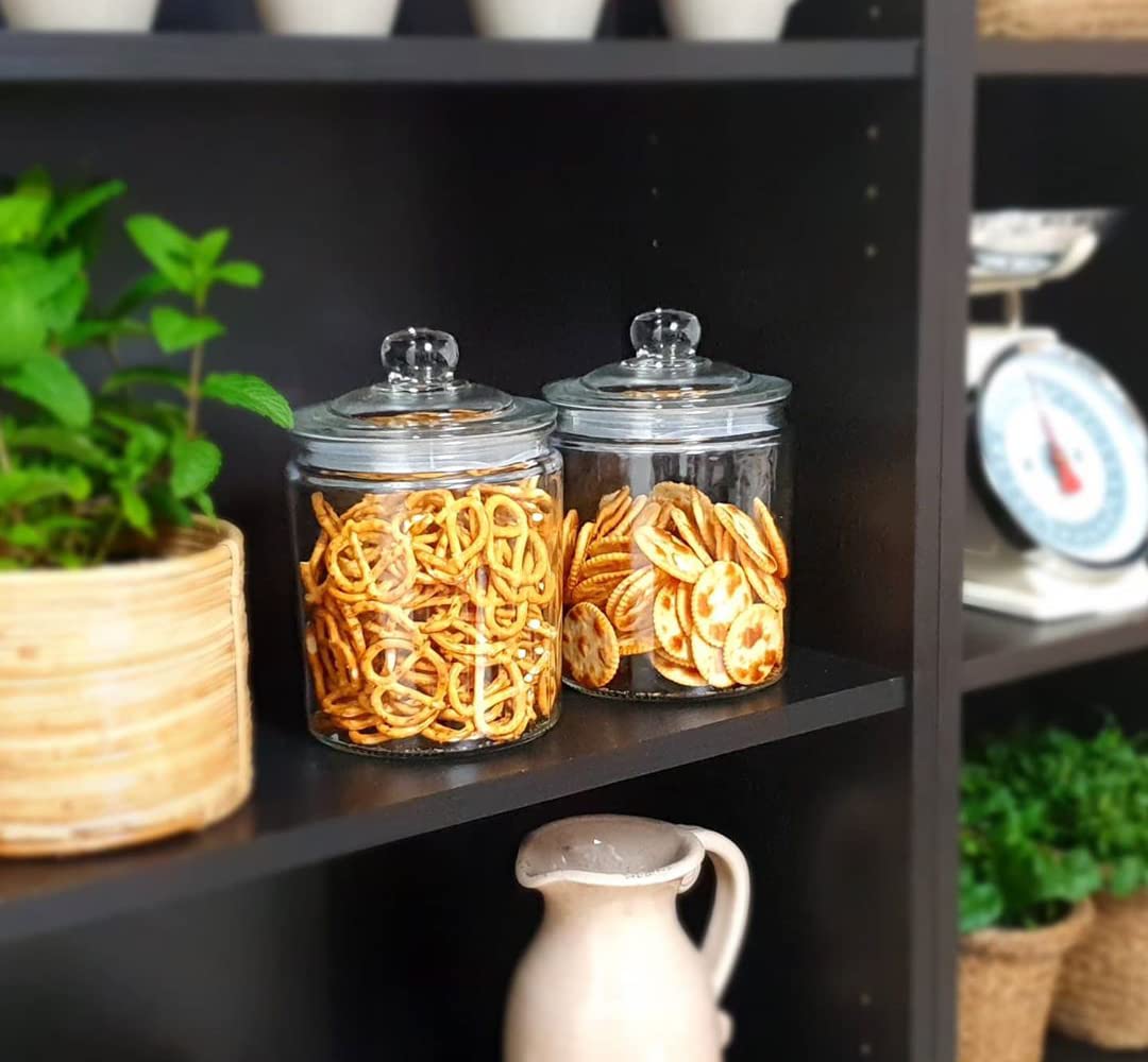 Le'raze Glass Canister Set for Kitchen Counter + Labels & Marker - Set of 2 - Glass Cookie Jars with Airtight Lids - Food Storage Containers…