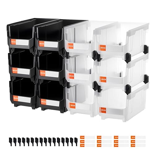 VEVOR Plastic Stackable Storage Bins, 14.8 x 8.5 x 7.1 inch (12 Pack), Plastic Containers for Organizing & Storage Bins for Garage, Small Parts…