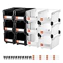 VEVOR Plastic Stackable Storage Bins, 14.8 x 8.5 x 7.1 inch (12 Pack), Plastic Containers for Organizing & Storage Bins for Garage, Small Parts…