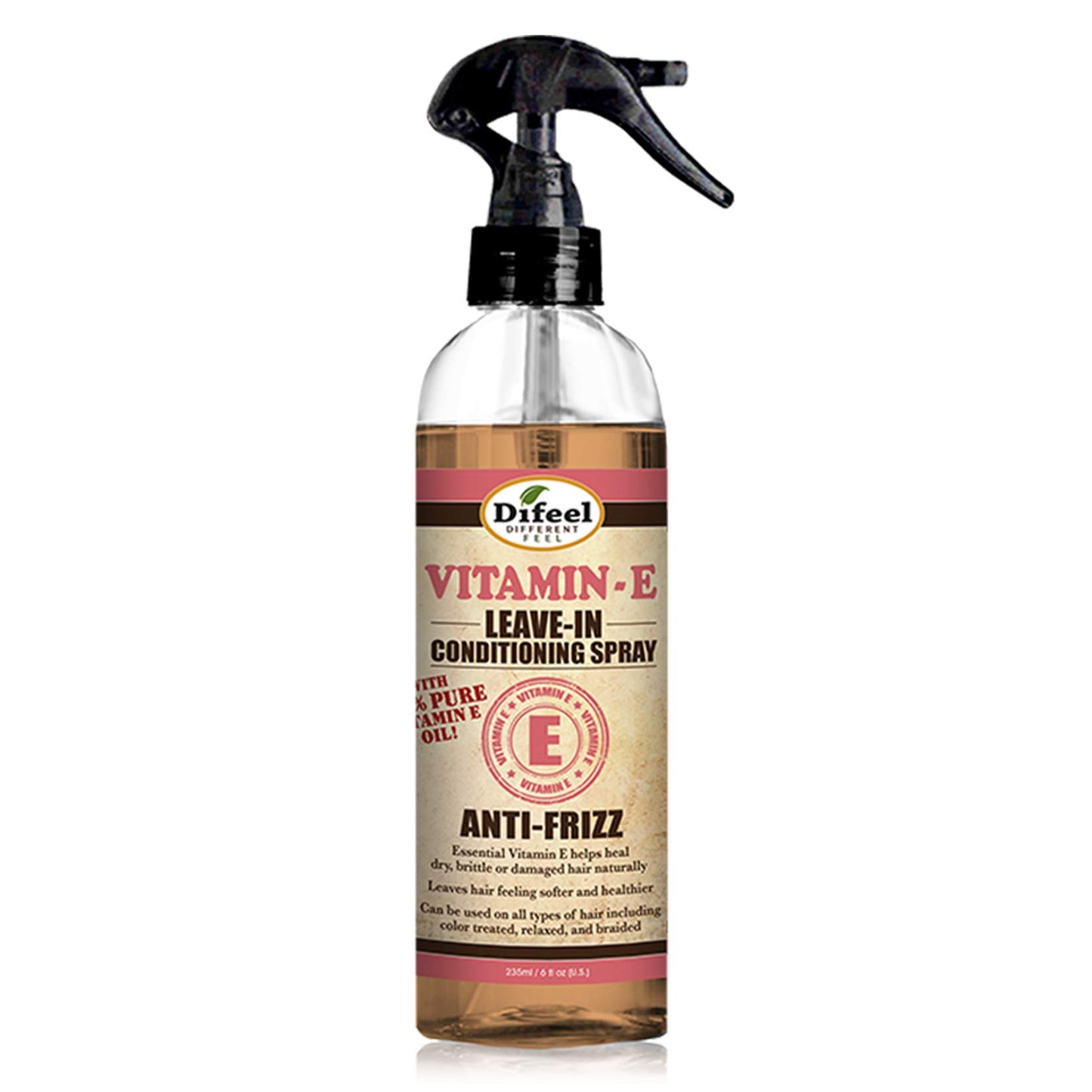 Difeel Anti-Frizz Leave in Conditioning Treatment - 100% Pure Vitamin E Oil 6 oz. with Spray Cap & Dispensing Cap