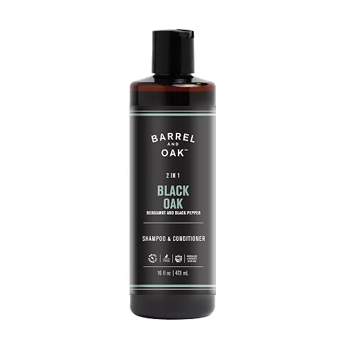 Barrel & Oak 2-in-1 Men's Shampoo and Conditioner, Cleanses Hair & Scalp, Multi-Use Hair Products for Men, Vegan Shampoo and Conditioner, Black Oak