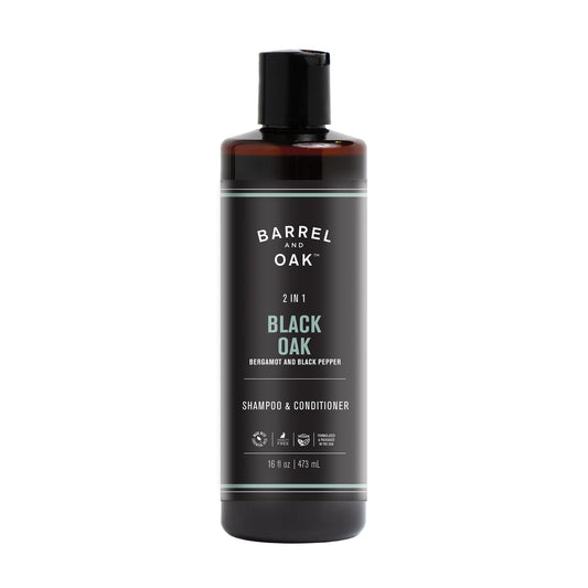 Barrel & Oak 2-in-1 Men's Shampoo and Conditioner, Cleanses Hair & Scalp, Multi-Use Hair Products for Men, Vegan Shampoo and Conditioner, Black Oak