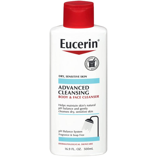 Eucerin Advanced Cleansing Body & Face Cleanser 16.9 Ounce (Pack of 6)
