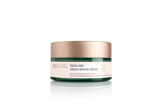 BIOSSANCE Squalane + Omega Repair Cream - Ultra-Moisturizing Face Cream - Skin Care with Hyaluronic Acid, Ceramides, Squalane - Ideal for Dry
