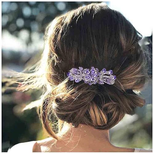 Yheakne Crystal Wedding Hair Clip Barrette Purple Rhinestone Hair Barrette Bling Bridal Headpieces Decorative Headwear Crystal Hair Clip Comb Bride