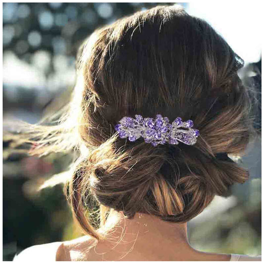Yheakne Crystal Wedding Hair Clip Barrette Purple Rhinestone Hair Barrette Bling Bridal Headpieces Decorative Headwear Crystal Hair Clip Comb Bride