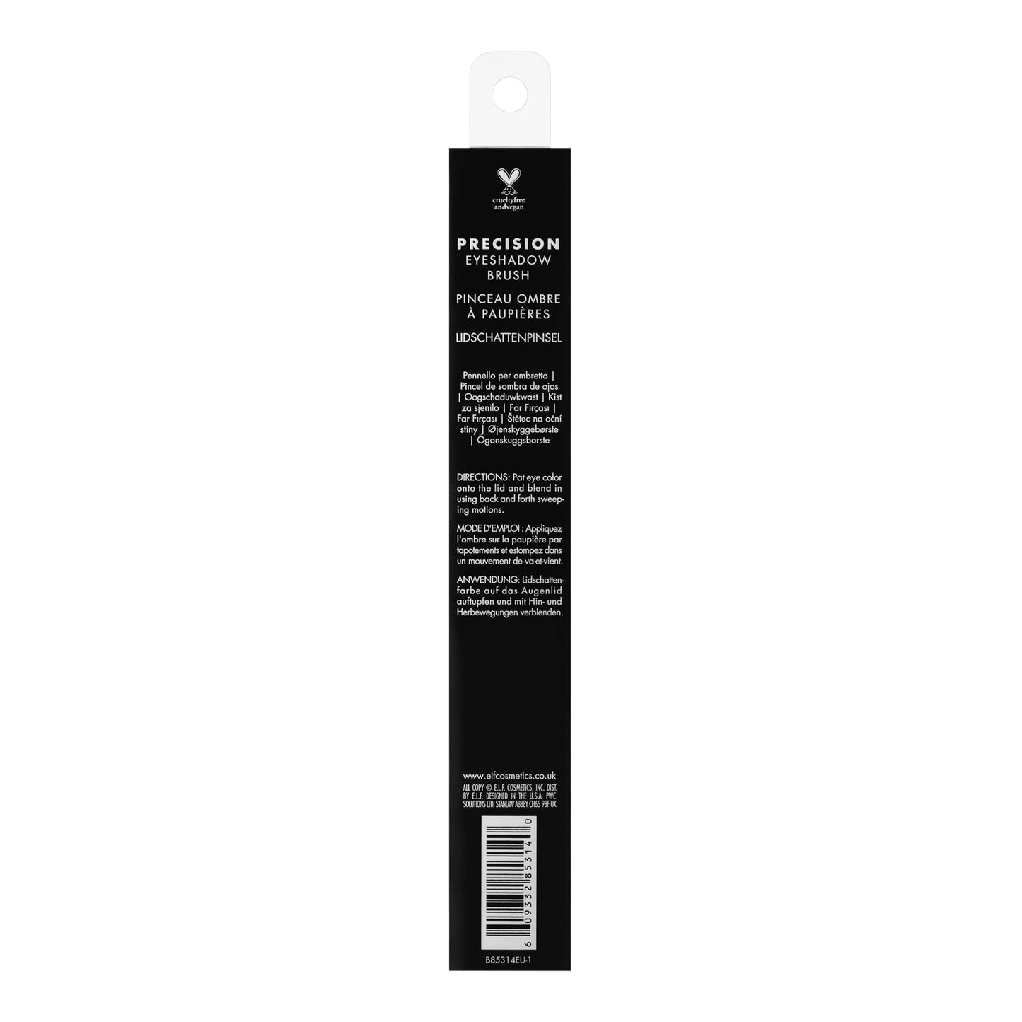 e.l.f. Precision Eyeshadow Brush, Medium-Sized, Tapered, Soft, Synthetic, Luxurious, Blends, Highlights, Contours, Shades, Applies Color, Easy