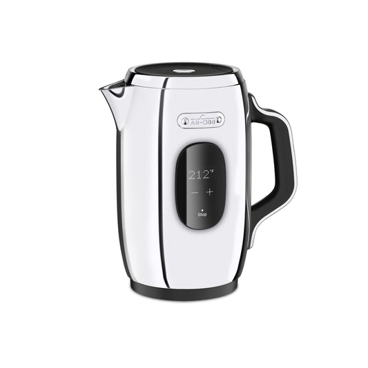 All-Clad Stainless Steel Kettle 1.5 Liter Keep Warm Function 1500 Watts Adjustable Temperature, Safe to Touch, Fast Boiling, Silver