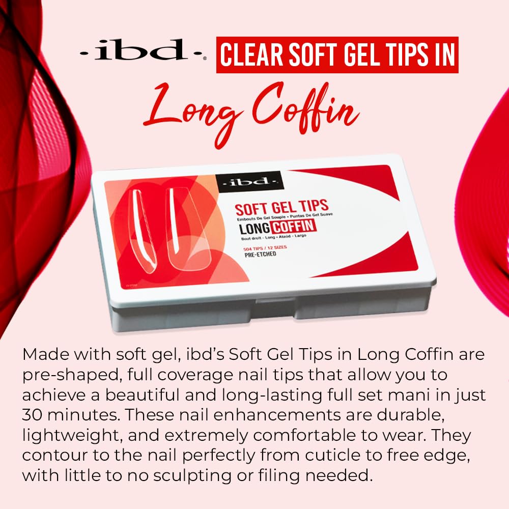 IBD Clear Soft Gel Nail Tips - Long Coffin Shape, Pre-Etched Fake Nail Extensions, Lightweight and Durable Acrylic Press On Nails, 504 Tips, 1-Pack Beauty & Personal Care IBD
