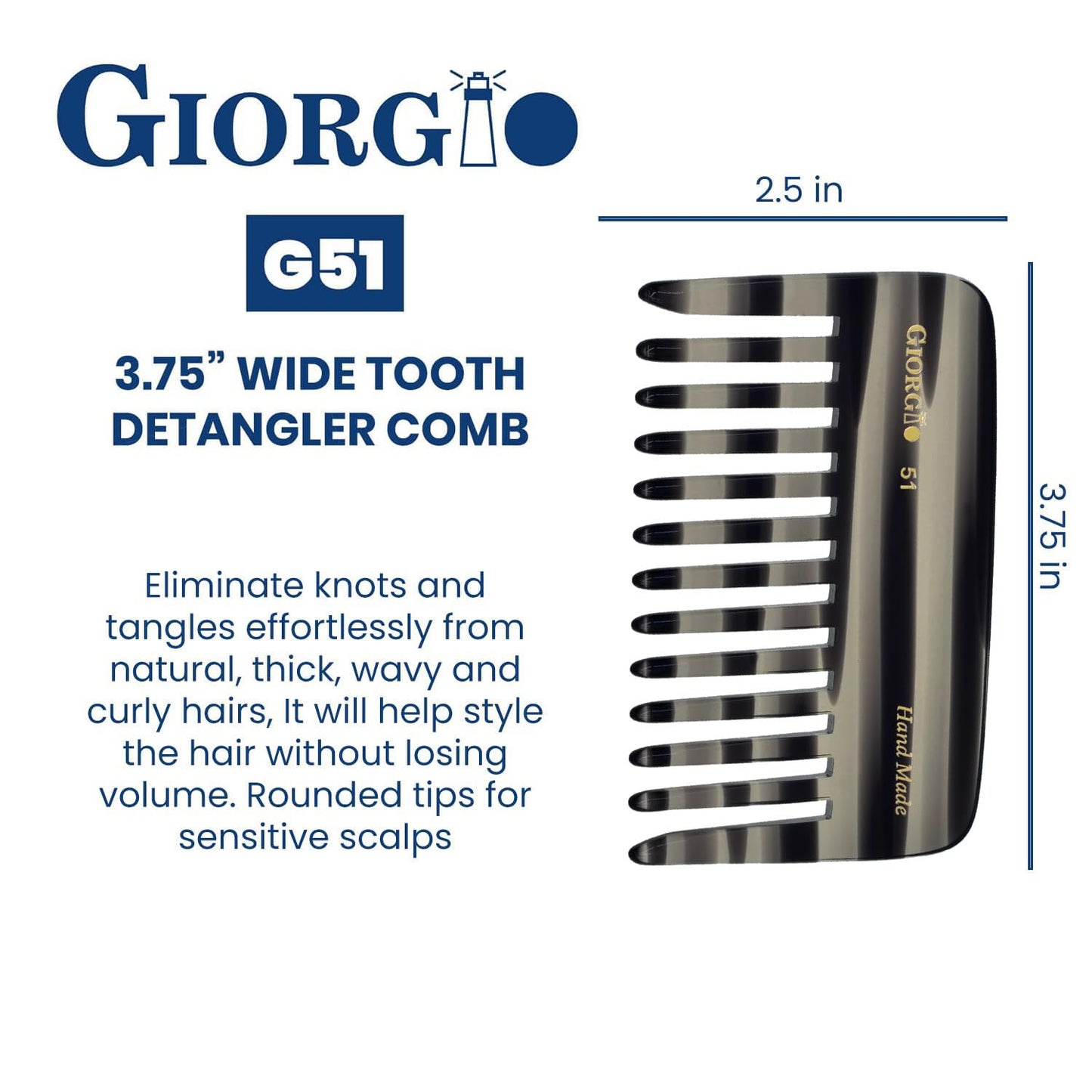 Giorgio G51 Graphite Wide Tooth detangling Combs for Women, Wide Teeth Pocket Comb for Thick Curly Wavy Hair. Great For Wet and Dry Everyday Hair