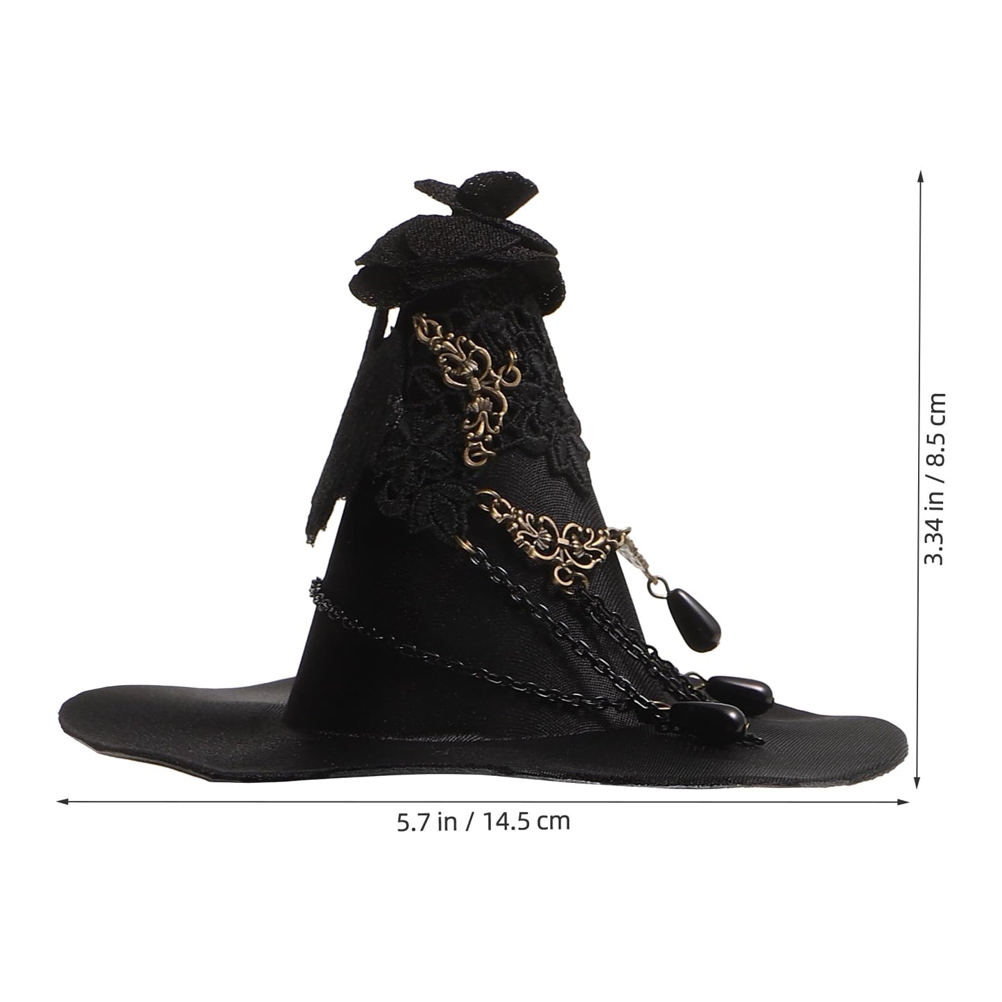 Balck Witch Hat Gothic Rose Tassel Decor Hair Clip Hair Accessories for Halloween Party