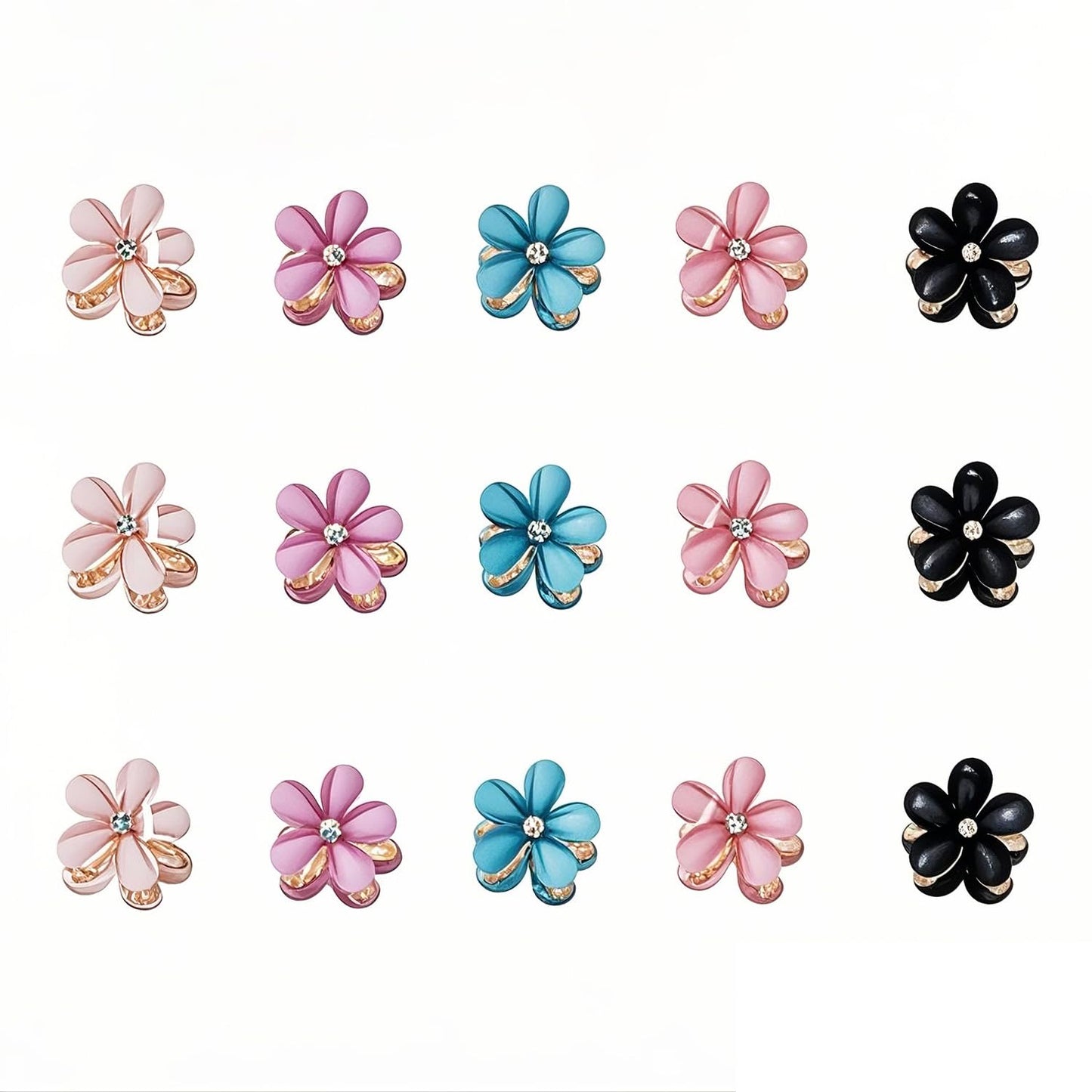 Doromy Floral Pearl Barrette 15 Packs Crystal Hair Clips, Mini Flower Crystal Claw Clip Small Barrettes for Women's and Girls Hair Accessories