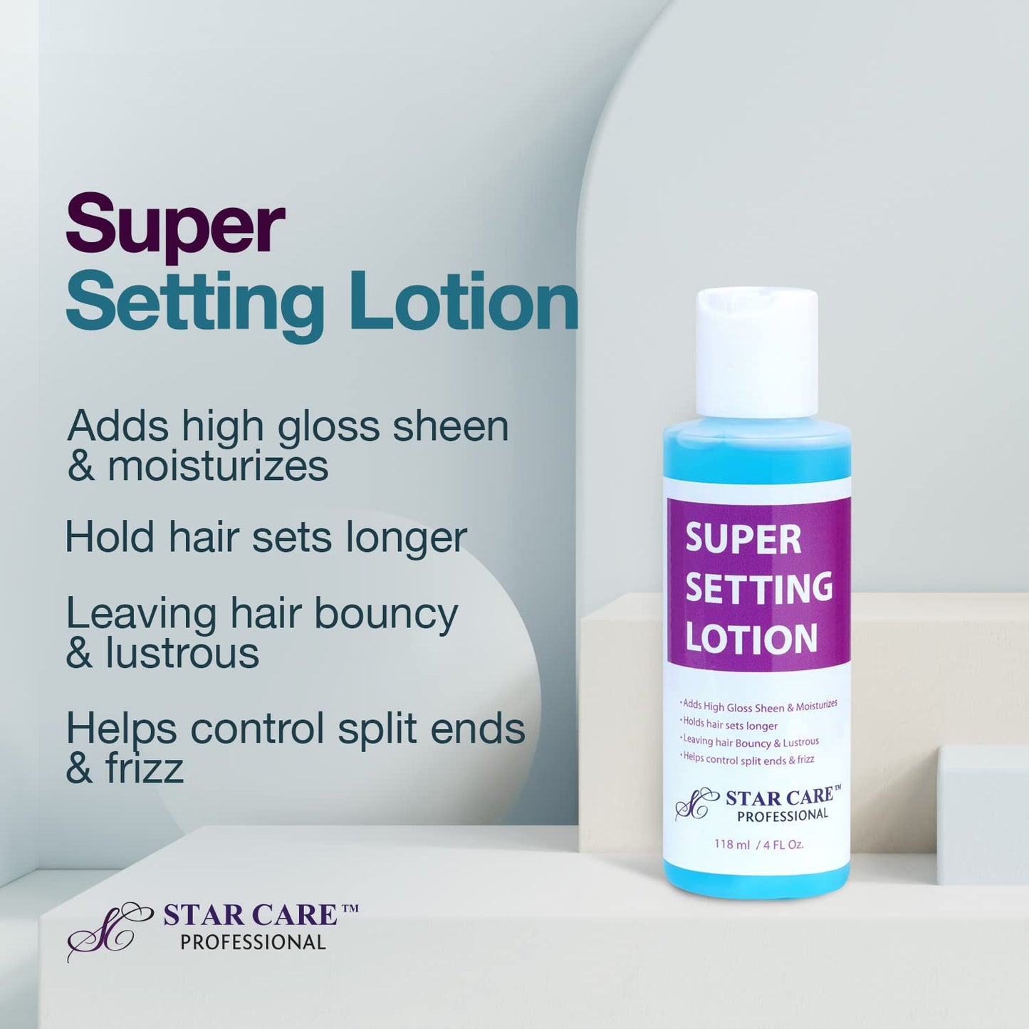 Star Care Professional Super Setting Lotion, 4oz (118ml), Advanced Heat Protectant for Thermal Styling, Blow Drying & Curling - Volumizing