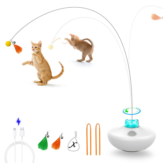 Oxawo Interactive Rechargeable Cat Toy – Tumbler with Spinning Butterfly & Extra-Long Feather Wand for Indoor Kitty Exercise (P33)