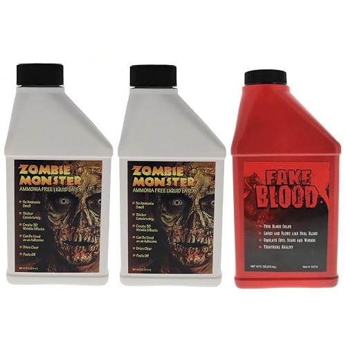 FX Zombie Ammonia Free Liquid Latex 2 Pack + Fake Blood for Halloween Vampire, Monster, Zombie Makeup and Dress up, Ideal for Art, Theater, Stage