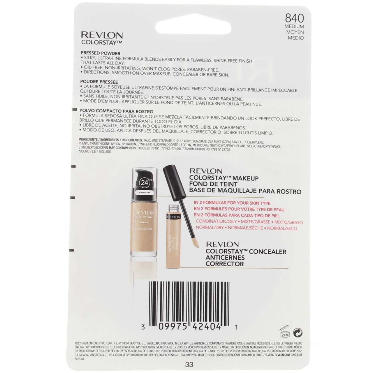 Revlon ColorStay Pressed Powder, Medium [840] 0.3 oz (Pack of 4)
