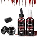 Halloween Fake Blood Kit, Washable Realistic Fake Blood Spray + Fake Blood Gel Makeup for Costume, Perfect for Vampire Makeup, Clown & Sfx & Cosplay