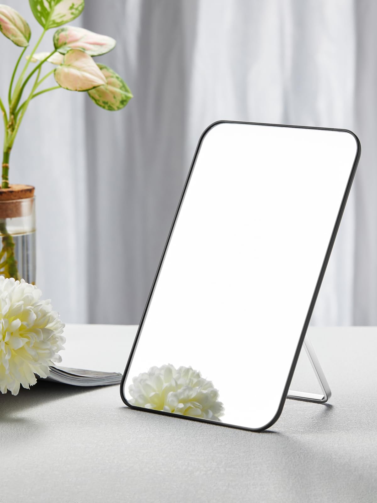 OMIRO Desk Makeup Mirror, 8 x 5 inches Table Mirror with Foldable Stand and Hanging Hole for Shaving and Travelling, Black Beauty and Personal Care OMIRO