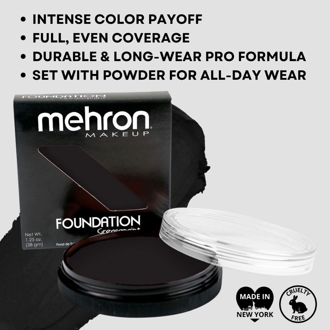 Mehron Makeup Foundation Greasepaint | Stage, Face Paint, Body Paint, Halloween Makeup 1.25 oz (38 g) (BLACK)