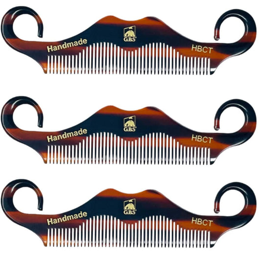 GBS 3 pk HBCT- Handle Bar Style - 5 1/4" Long - Anti Static No Cling No Snag Smooth Edges - Hand-Made of Quality Cellulose Acetate, Saw-Cut & Hand