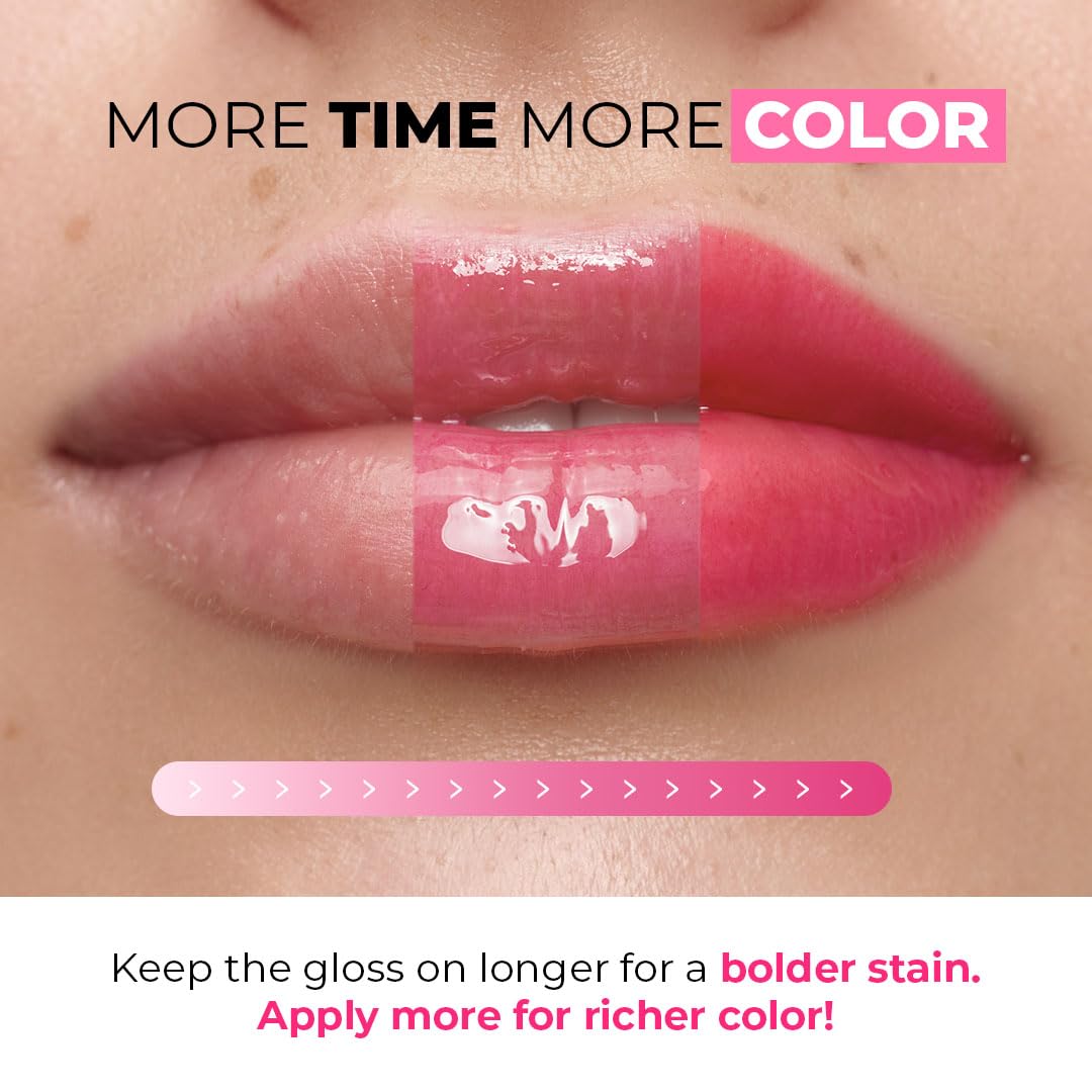 Lamel All-in-One Tinted Lip Oil - Pink Sparkle - Volumizing & Hydrating Lip Oil - Plumping and Scented Gel for Day & Night Use - Long-Lasting Formula