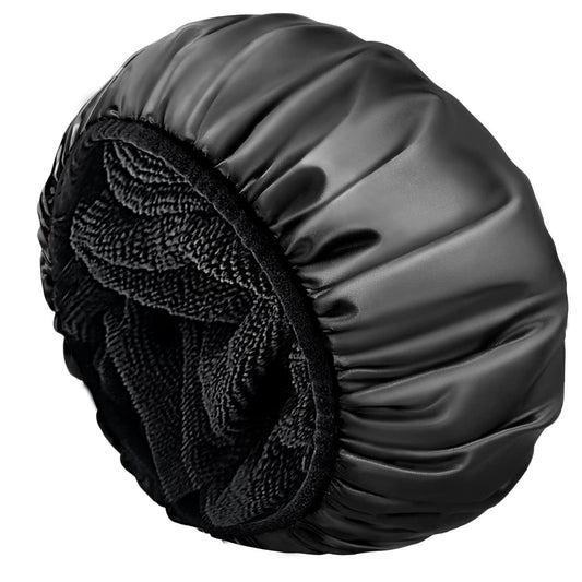 Aquior Shower Cap,Terry Lined Shower Cap for Women Reusable, Triple Layer Waterproof Bath Cap, Extra Large for Women Long Hair(Black) Beauty & Personal Care Aquior
