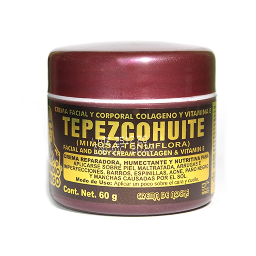 Del Indio Papago Tepezcohuite Night Facial and Body Cream with Collagen and Vitamin E, Light Cream, 2 Oz (60g), 3 Pack