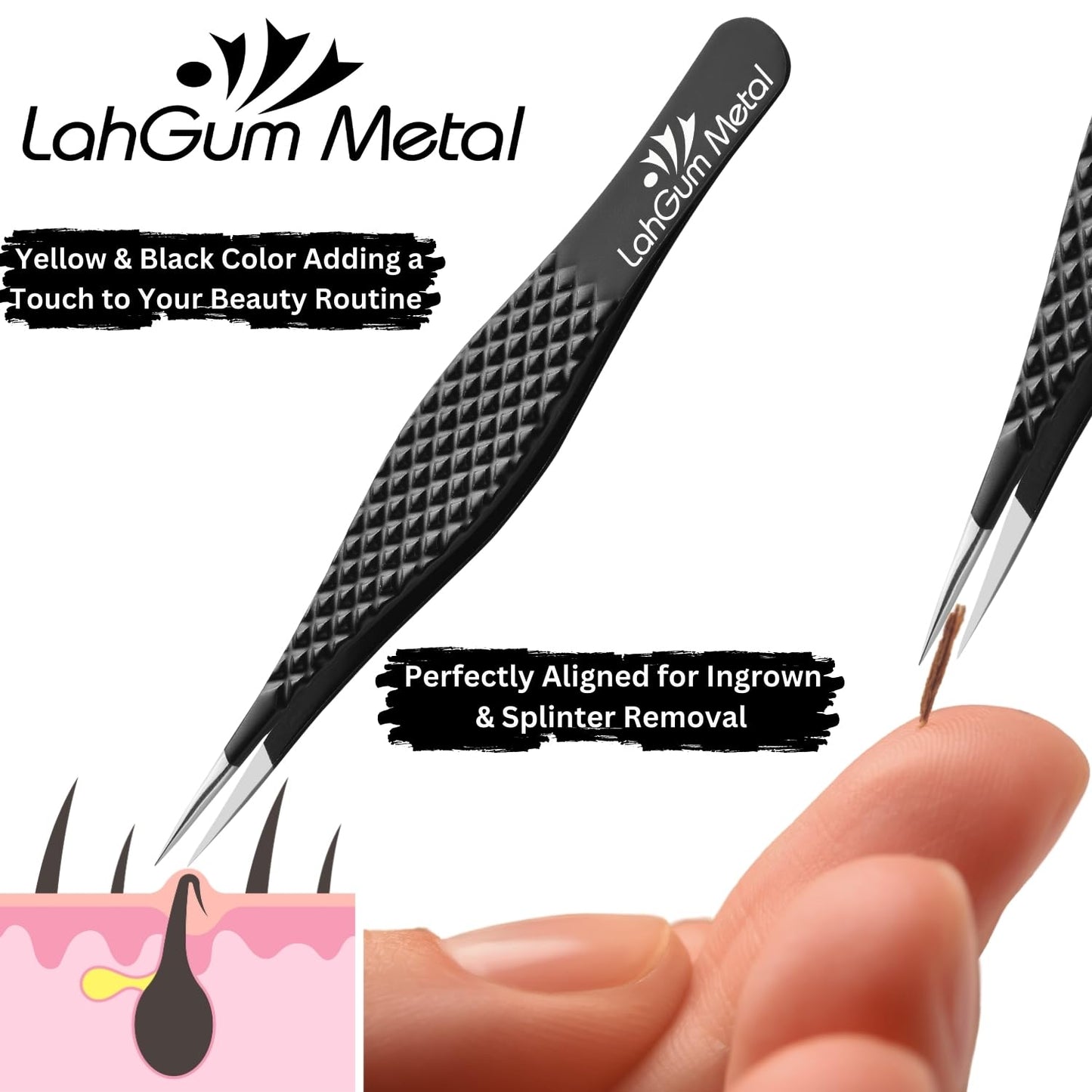 Super Sharp Pointed Tweezers Precision Splinter Removal, Ultra Plucking Fine Pointy Eyebrow Tweezers for Women & Men Facial Hair Chin Removal Beauty and Personal Care LahGum Metal