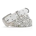 AVZXXKUF Rhinestone Studded Western Leather Belt Rhinestone Belt for Women Men Vintage Cowgirl Bling Design Waist Belts for Pants Jeans Dresses(White)