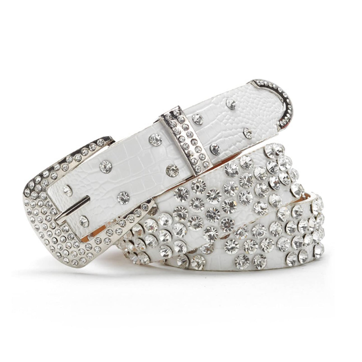 AVZXXKUF Rhinestone Studded Western Leather Belt Rhinestone Belt for Women Men Vintage Cowgirl Bling Design Waist Belts for Pants Jeans Dresses(White)