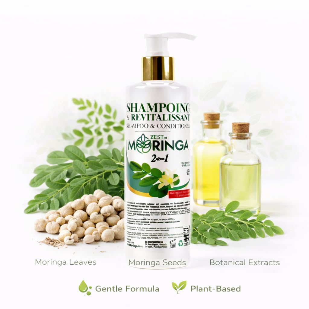 Zest of Moringa 2-in-1 Moringa Shampoo and Conditioner | Organic Shampoo Conditioner Made with Moringa Oleifera Flowers Extract Oil | Moringa Shampoo
