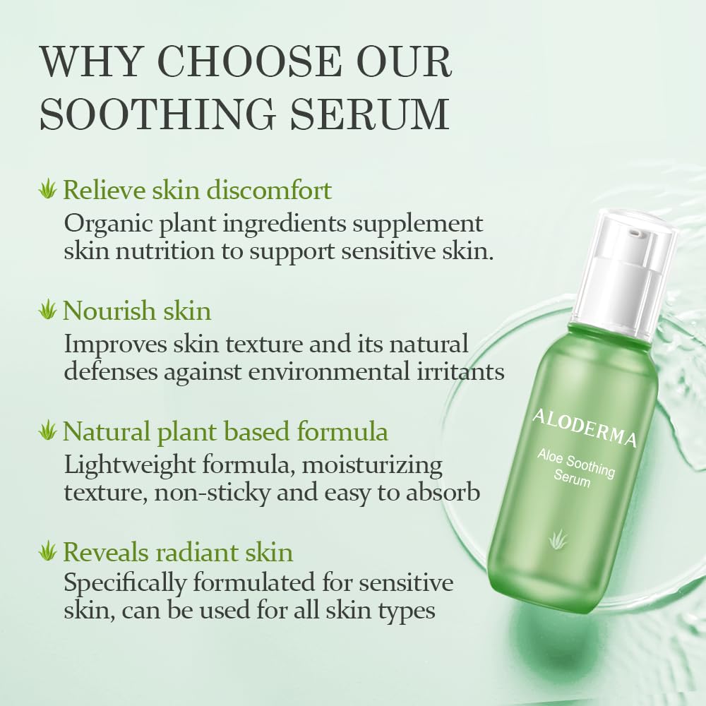 Aloderma Soothing Face Serum with 65% Organic Aloe Vera - Freshly Harvested Aloe for Sensitive Skin with Beta-Glucan & Arginine - Calming, Nourishing