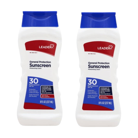 LEADER General Protection Sunscreen Lotion Broad Spectrum SPF 50, Water Resistant Moisturizing Lotion, 8 Ounce, Pack of 2