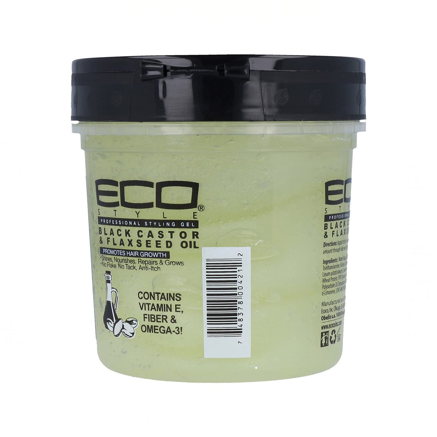Ecoco Eco Style Gel - Black Castor Flaxseed Oil - Long Lasting Shine - Nourishes And Repairs Damaged Hair - Promotes Healthy Scalp - Provides Superior