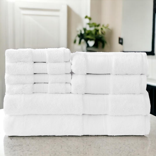 Luzia 8 Piece Bathroom Towel Set - 100% Turkish Cotton, Premium Quality - 2 Bath Towels 2 Hand Towels and 4 Washcloths (White)