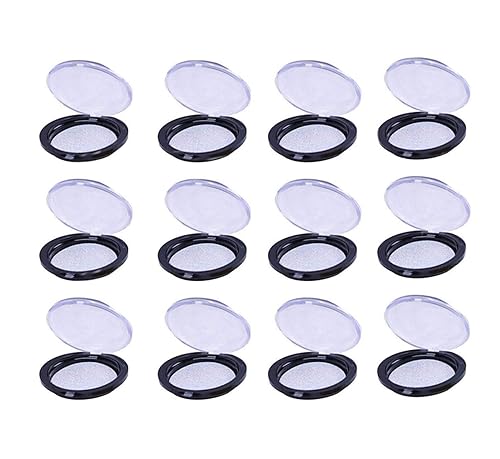 Healthcom 12 Packs Round Lash Boxes Empty Eyelash Storage Box 25mm Acrylic 3D Mink Lash Box Silver Glitter False Eyelashes Case with Tray Eyelash…