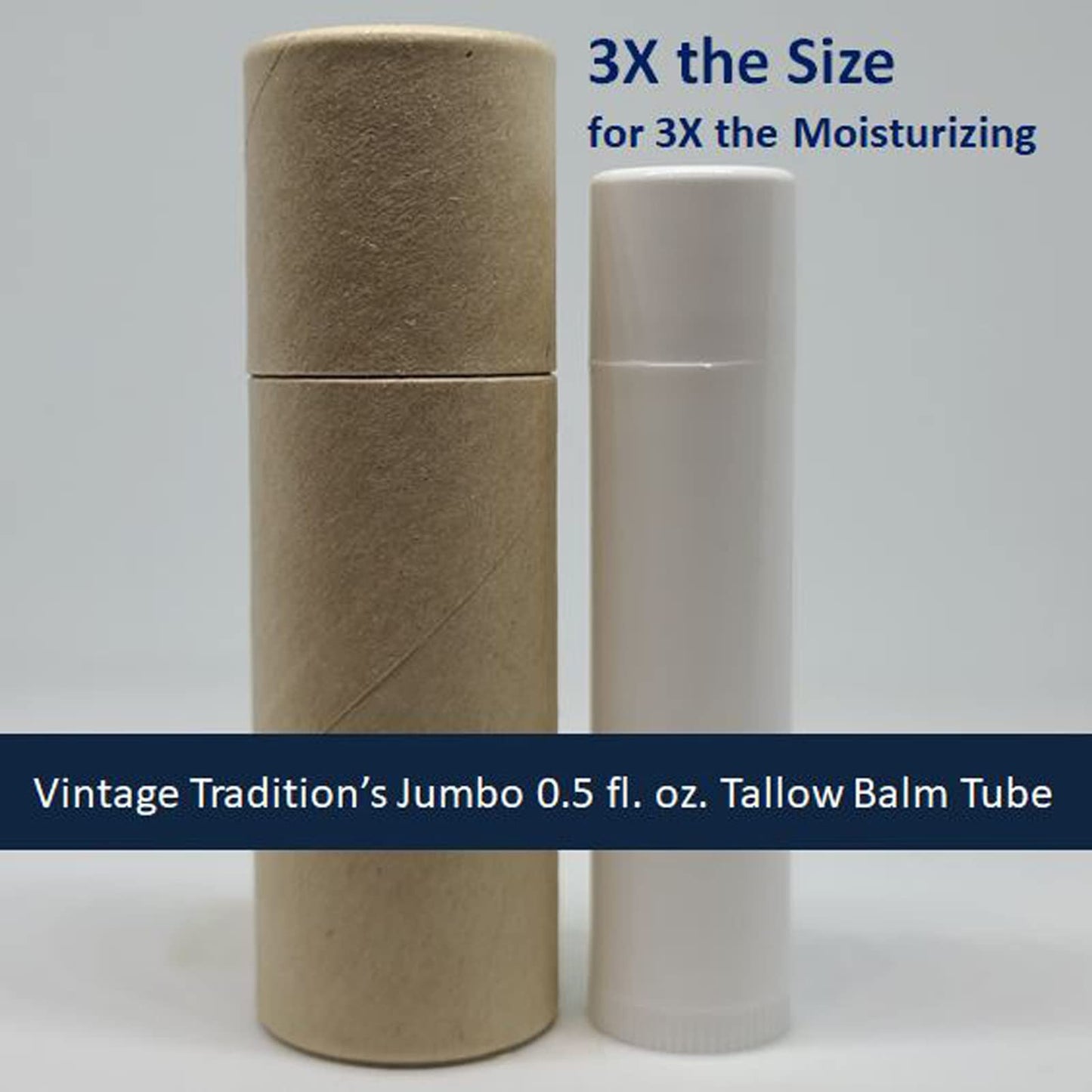 Vintage Tradition Moisturizing Beef Tallow Lip Balm - Tube Lip Moisturizer with Peppermint Essential Oil Hydrates & Soothes Dry Lips - Grass-Fed