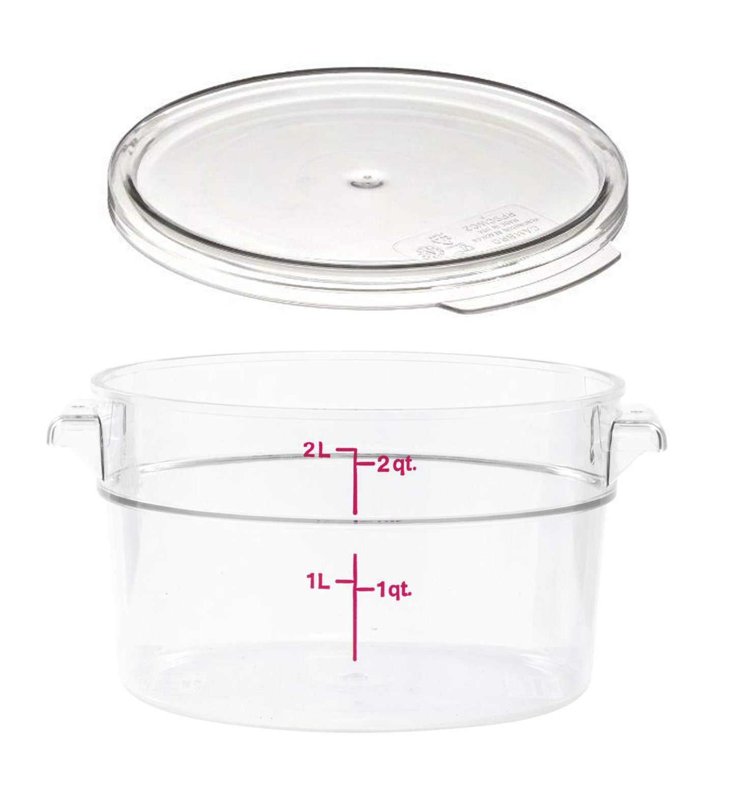 Cambro RFSCW2135 Camwear 2-Quart Clear Round Food Storage Container with Cambro RFSCWC2135 Clear Round Lid