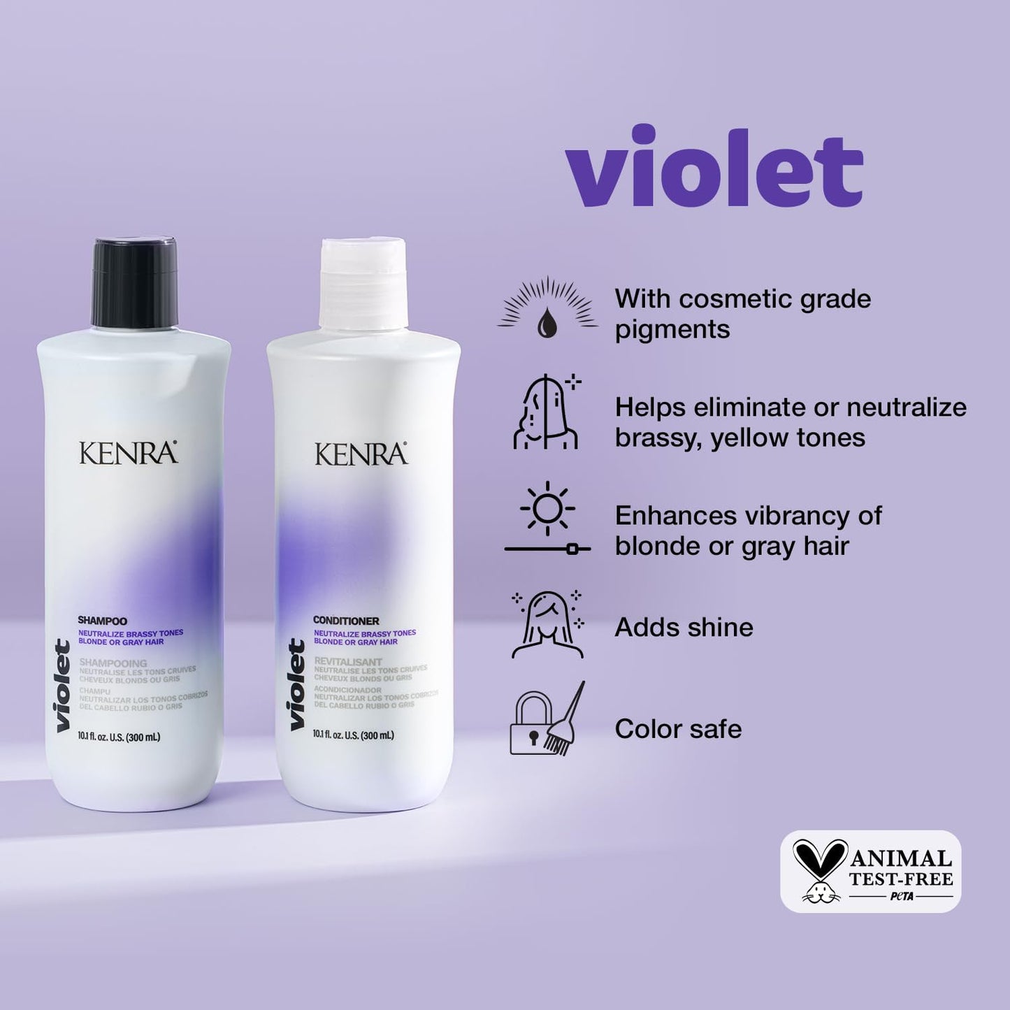 Kenra Violet Shampoo & Conditioner Set | Eliminates Brassy Tones | Purple Pigment + Deposit | Neutralizes Yellow | Moisturizes Processed Hair |