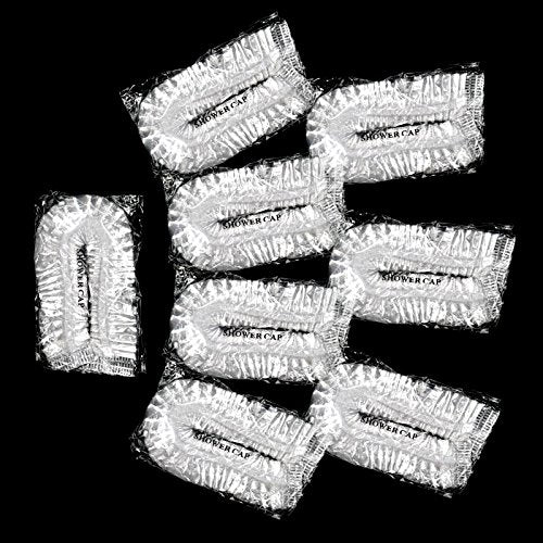 100 PCS Clear Disposable Plastic Shower Caps Large Elastic Thick Bath Cap For Women Spa,Home Use,Hotel and Hair Salon,Pack of 100 Individually Wrapped
