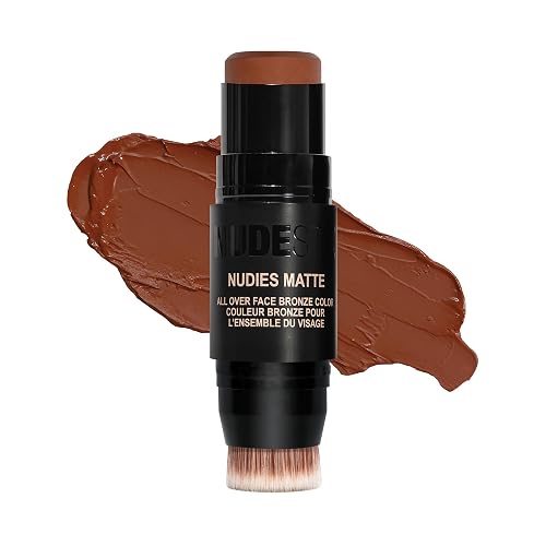 Nudestix Nudies Bronze All Over Matte Bronzing Stick - 3-in-1 Cream Bronzer for Cheeks, Eyes & Lips with Built-In Brush | Natural Contour & Sun-Kissed