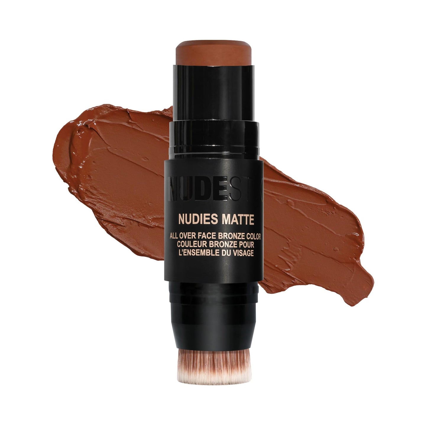 Nudestix Nudies Bronze All Over Matte Bronzing Stick - 3-in-1 Cream Bronzer for Cheeks, Eyes & Lips with Built-In Brush | Natural Contour & Sun-Kissed