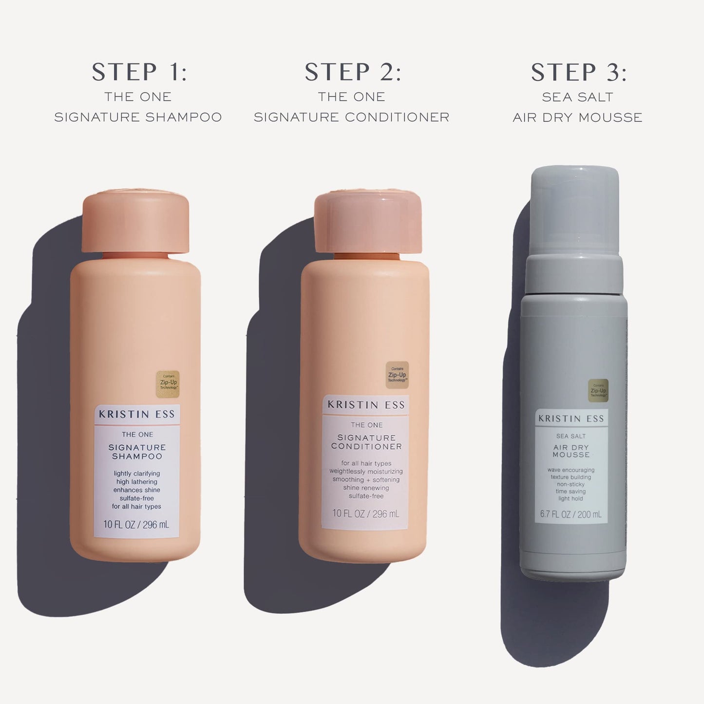 Kristin Ess Hair The One Signature Set - Lightly Clarifying Sulfate Free Shampoo, Hydrating Conditioner + Texturizing Sea Salt Air Dry Volumizing +